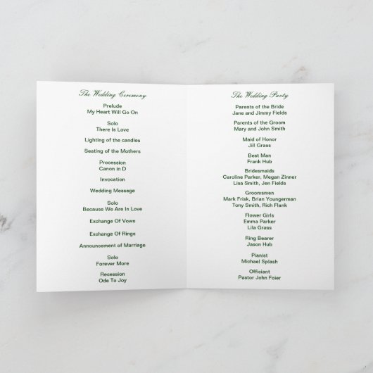Diamond Heart Green Wedding Program Kaart (Binnen)