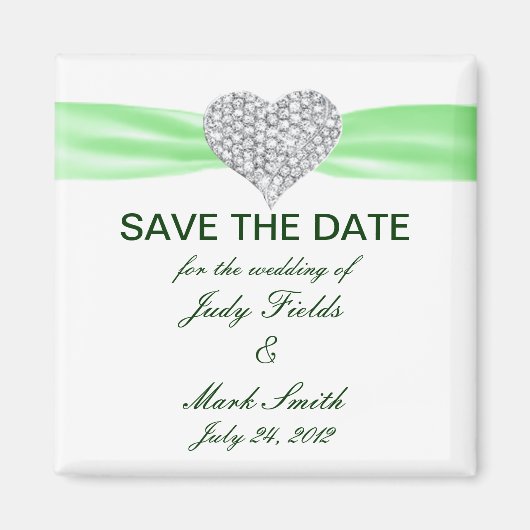 Diamond Heart Green Wedding Save the Date Magnet (Voorkant)
