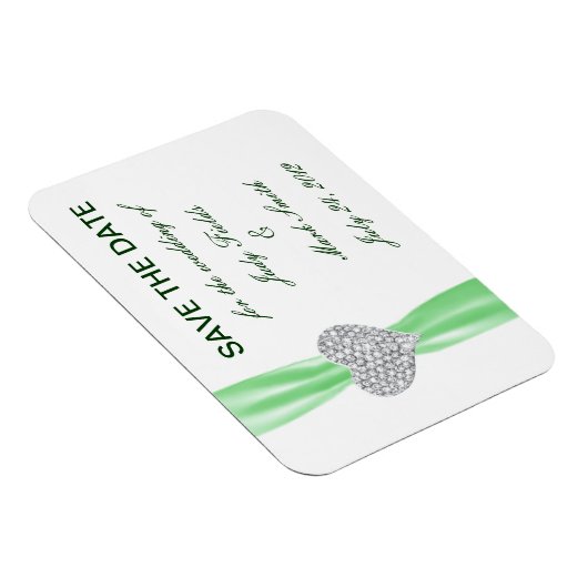 Diamond Heart Green Wedding Save the Date Magnet Magneet (Rechterzijde)