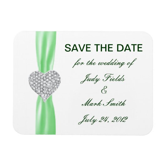 Diamond Heart Green Wedding Save the Date Magnet Magneet (Horizontaal)