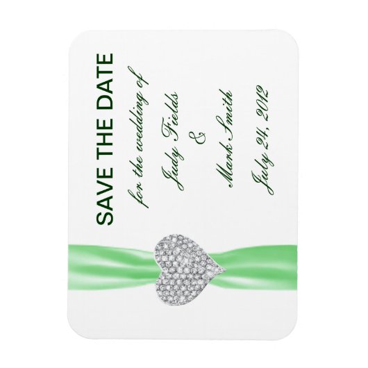 Diamond Heart Green Wedding Save the Date Magnet Magneet (Verticaal)