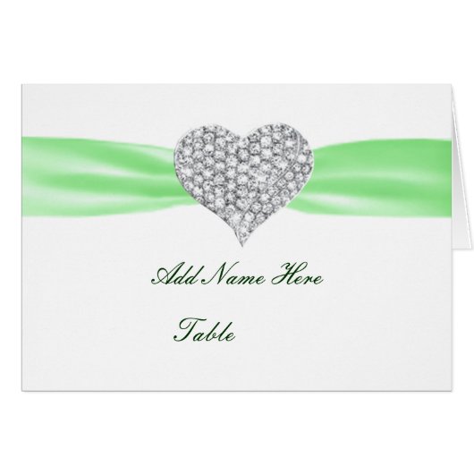 Diamond Heart Green Wedding Table Place Card (Voorkant Horizontaal)