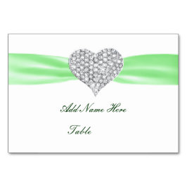 Diamond Heart Green Wedding Table Place Card Kaart
