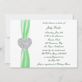Diamond Heart Groene Trouw Bruidsfeest Uitnodiging