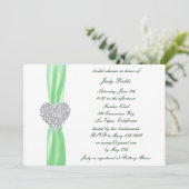Diamond Heart Groene Trouw Bruidsfeest Uitnodiging (Staand voorkant)