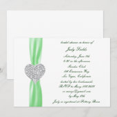 Diamond Heart Groene Trouw Bruidsfeest Uitnodiging (Voorkant / Achterkant)