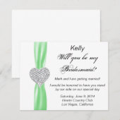 Diamond Heart Groene Trouw Bruidsmeisje Kaart (Voorkant / Achterkant)