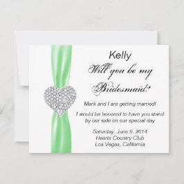 Diamond Heart Groene Trouw Bruidsmeisje Kaart
