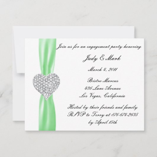 Diamond Heart Groene Uitnodiging voor het verlovin (Voorkant)
