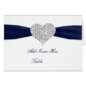 Diamond Heart Navy Blauwe Trouwtafel Place Card (Voorkant Horizontaal)