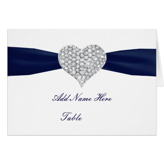 Diamond Heart Navy Blauwe Trouwtafel Place Card (Voorkant Horizontaal)