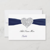 Diamond Heart Navy Blauwe Trouwtafel Place Card Kaart (Voorkant)