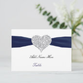 Diamond Heart Navy Blauwe Trouwtafel Place Card Kaart (Staand voorkant)