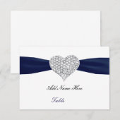Diamond Heart Navy Blauwe Trouwtafel Place Card Kaart (Voorkant / Achterkant)