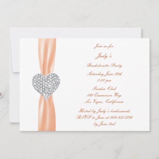 Diamond Heart Oranje Bachelorette Party Invitation Kaart (Voorkant)