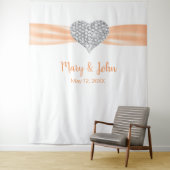 Diamond Heart Oranje Ribbon Wedding Backdrop Wandkleed (In situ)