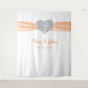 Diamond Heart Oranje Ribbon Wedding Backdrop Wandkleed