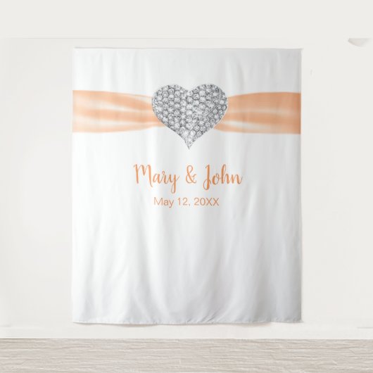 Diamond Heart Oranje Ribbon Wedding Backdrop Wandkleed (Voorkant)