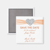 Diamond Heart Oranje Wedding Save the Date Magnet (Voorkant / Achterkant)