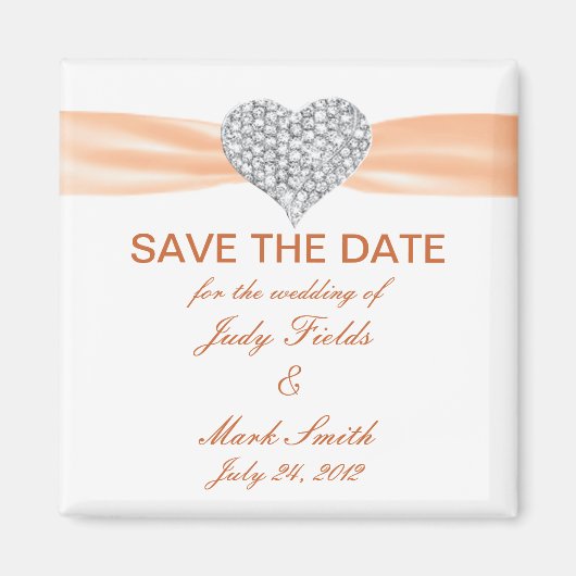 Diamond Heart Oranje Wedding Save the Date Magnet (Voorkant)
