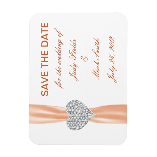 Diamond Heart Oranje Wedding Save the Date Magnet Magneet (Verticaal)