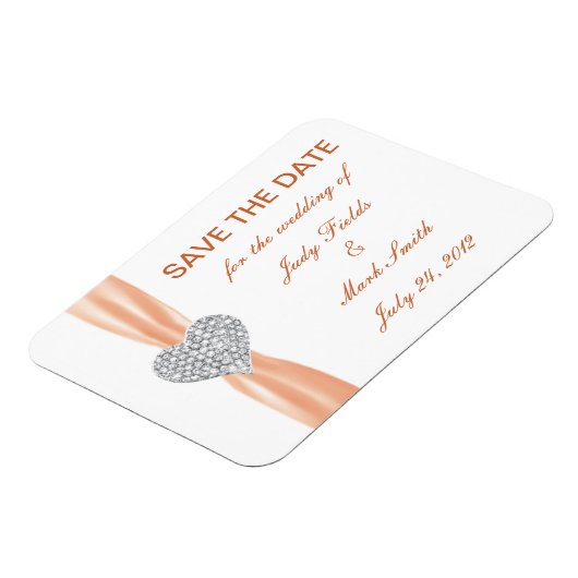 Diamond Heart Oranje Wedding Save the Date Magnet Magneet (Linkerzijde)