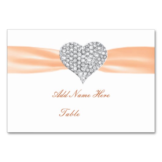 Diamond Heart Oranje Wedding Table Place Card Kaart (Voorkant)