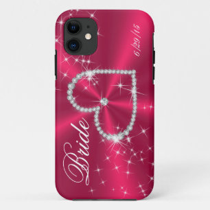 Diamond Heart over rood satin Case-Mate iPhone Case