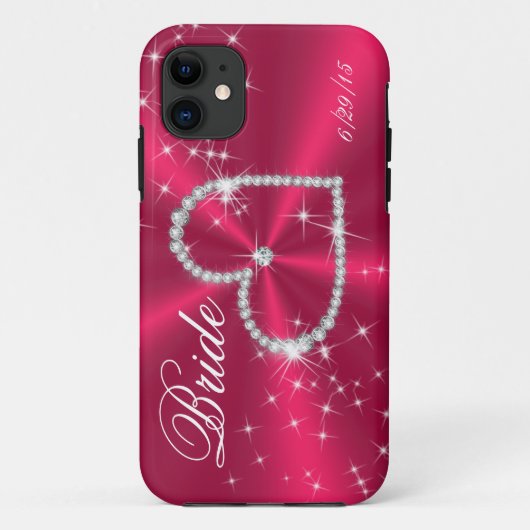 Diamond Heart over rood satin Case-Mate iPhone Case (Achterkant)