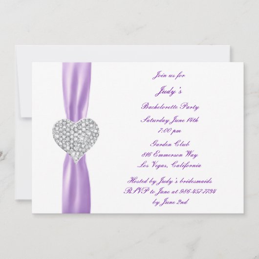 Diamond Heart Paars Bachelorette Party Invitation Kaart (Voorkant)