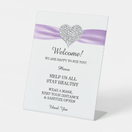 Diamond Heart Paars Ribbon Wedding Safety Reclamebord Met Voetstuk