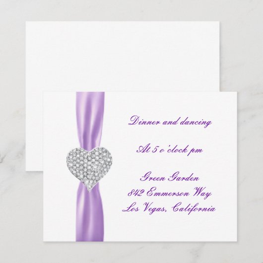 Diamond Heart Paars Wedding Reception Kaart (Voorkant / Achterkant)