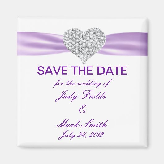 Diamond Heart Paars Wedding Save the Date Magnet (Voorkant)