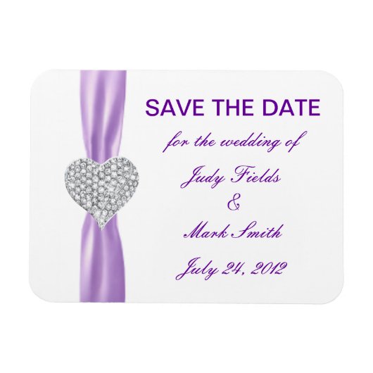 Diamond Heart Paars Wedding Save the Date Magnet Magneet (Horizontaal)