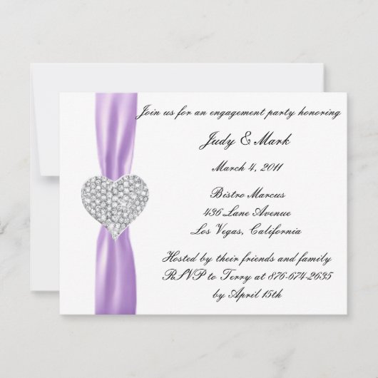 Diamond Heart Paarse Engagement Party - Uitnodigin Kaart (Voorkant)