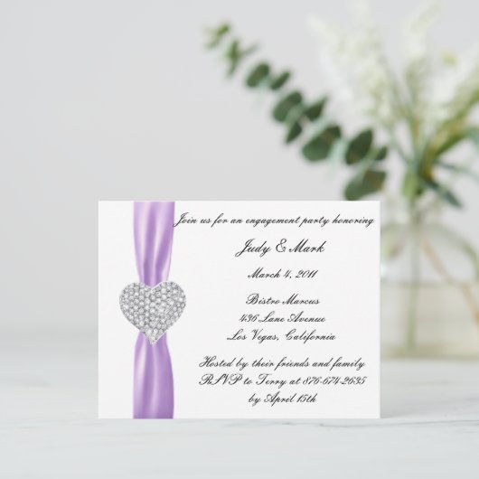 Diamond Heart Paarse Engagement Party - Uitnodigin Kaart (Staand voorkant)
