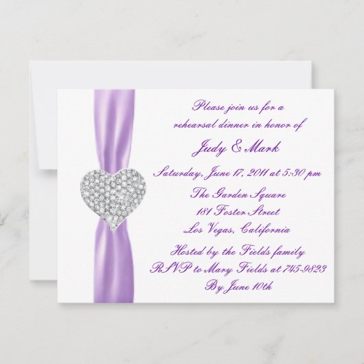 Diamond Heart Paarse repetitie dineruitnodiging Kaart (Voorkant)