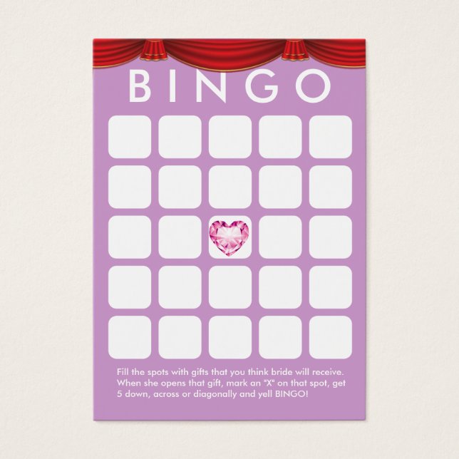 Diamond Heart Paarse Vrijgezellenfeest Bingo Kaart (Voorkant)