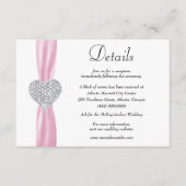 Diamond Heart Pink Ribbon Wedding Details Informatiekaartje (Voorkant)