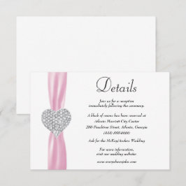 Diamond Heart Pink Ribbon Wedding Details Informatiekaartje