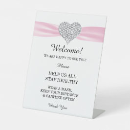 Diamond Heart Pink Ribbon Wedding Safety Reclamebord Met Voetstuk