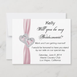Diamond Heart Pink Wedding Bridesmaid Kaart