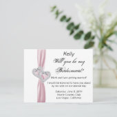 Diamond Heart Pink Wedding Bridesmaid Kaart (Staand voorkant)