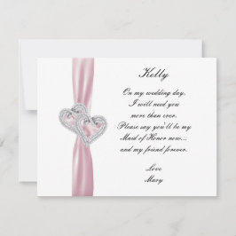 Diamond Heart Pink Wedding Maid of Honor Kaart