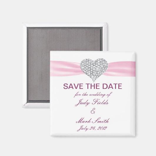 Diamond Heart Pink Wedding Save the Date Magnet (Voorkant / Achterkant)