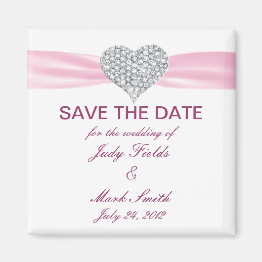 Diamond Heart Pink Wedding Save the Date Magnet (Voorkant)