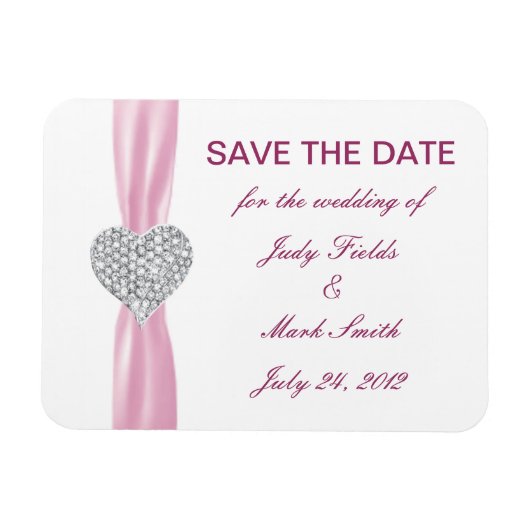 Diamond Heart Pink Wedding Save the Date Magnet Magneet (Horizontaal)