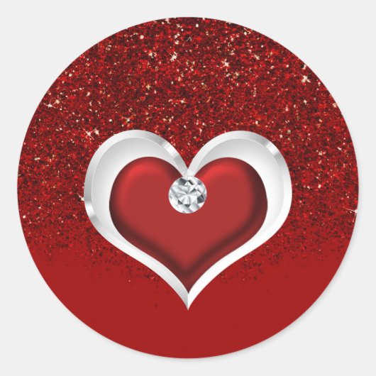 Diamond Heart Red Glitter Sparkle Glam Modern Ronde Sticker (Voorkant)