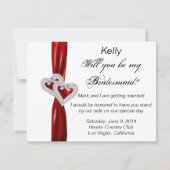 Diamond Heart Red Wedding Bridesmaid Kaart (Voorkant)