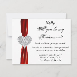 Diamond Heart Red Wedding Bridesmaid Kaart